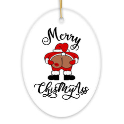 Merry ChisMyAss Funny Mooning Santa Christmas Ornament, Dirty Joke Butt Humor