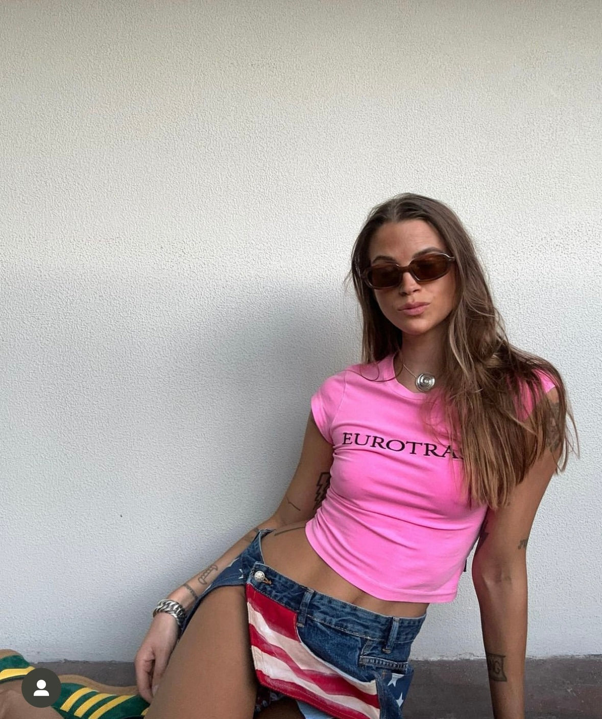 Fluorescent Barbie Print American-Style Retro Tight Short Sleeve