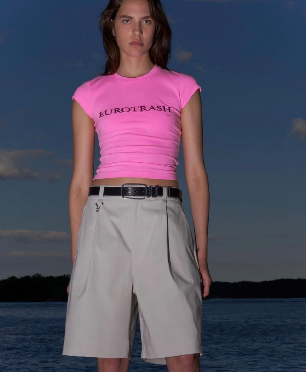 Fluorescent Barbie Print American-Style Retro Tight Short Sleeve