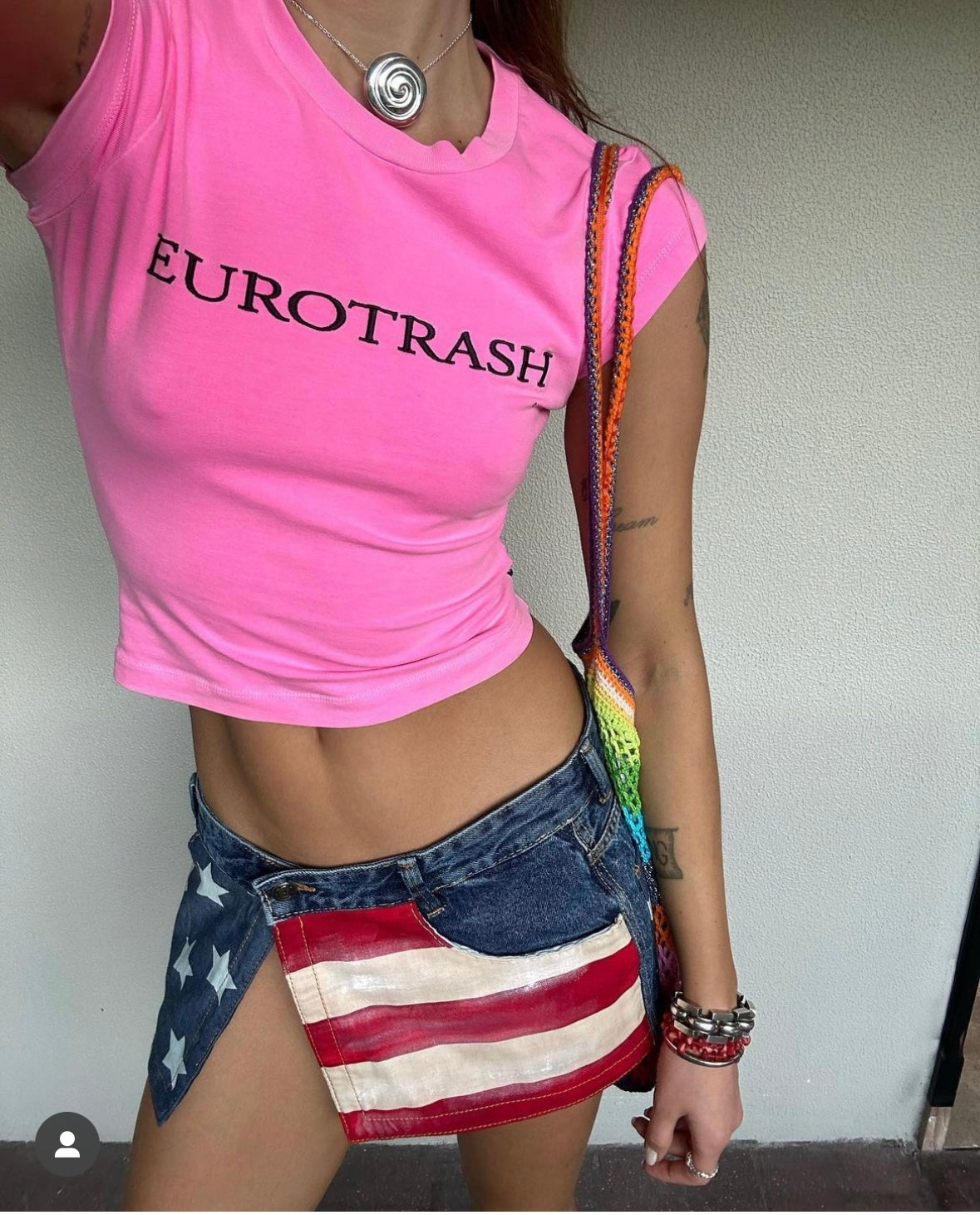 Fluorescent Barbie Print American-Style Retro Tight Short Sleeve
