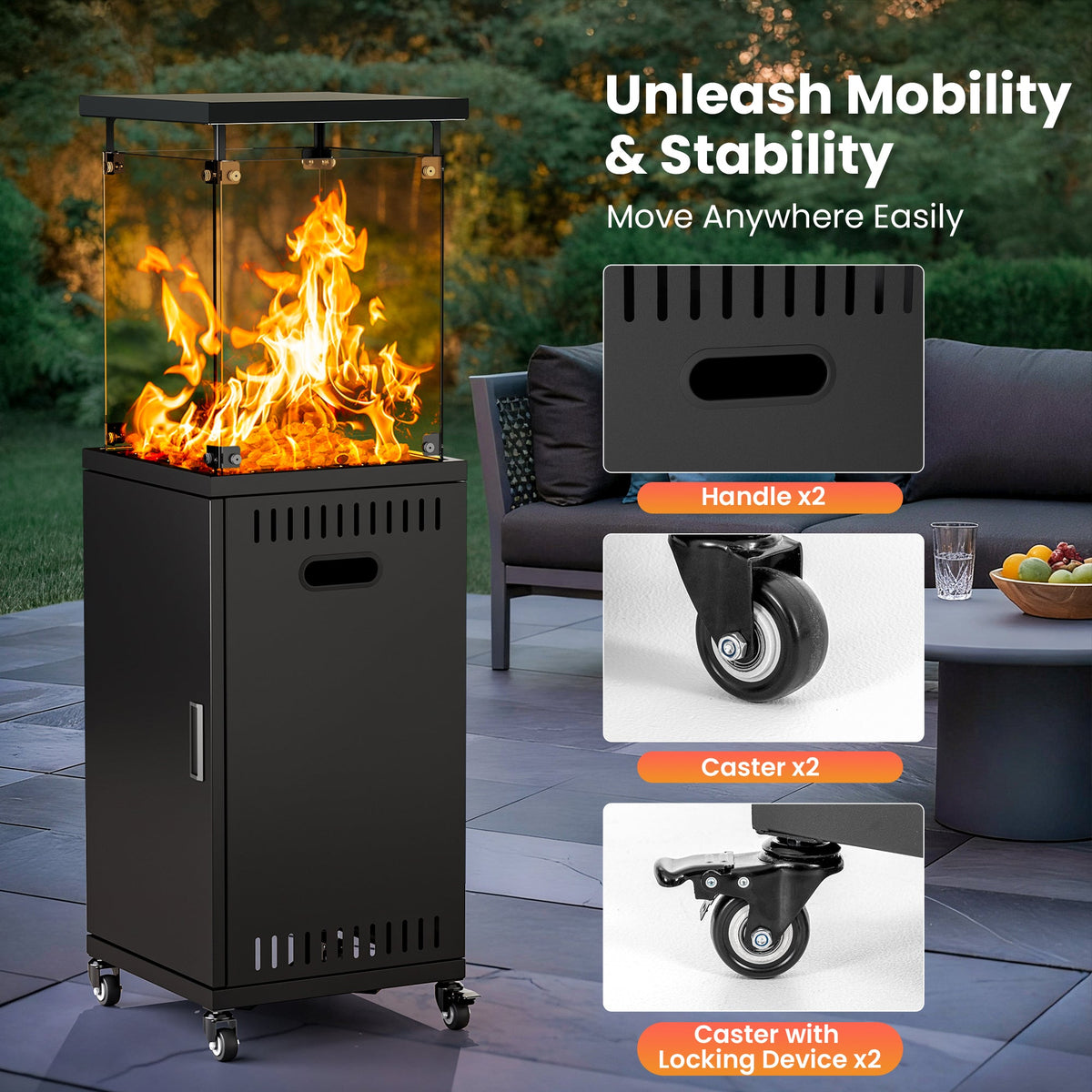 Pyra Base Propane Patio Heater, with Wheels, CSA Certified