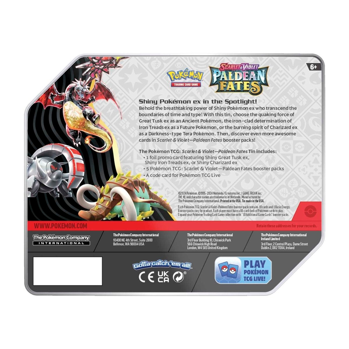 Pokemon: Scarlet & Violet - Paldean Fates - Tin - Shiny Charizard ex
