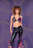Holo PVC/Faux Fur Bell-Bottom Pant