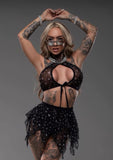 Mesh Halter Top & Flow Skirt Set