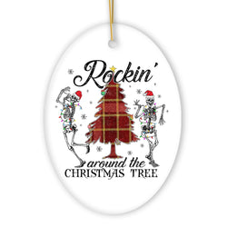 Rockin Around the Christmas Tree Dancing Skeleton Ornament