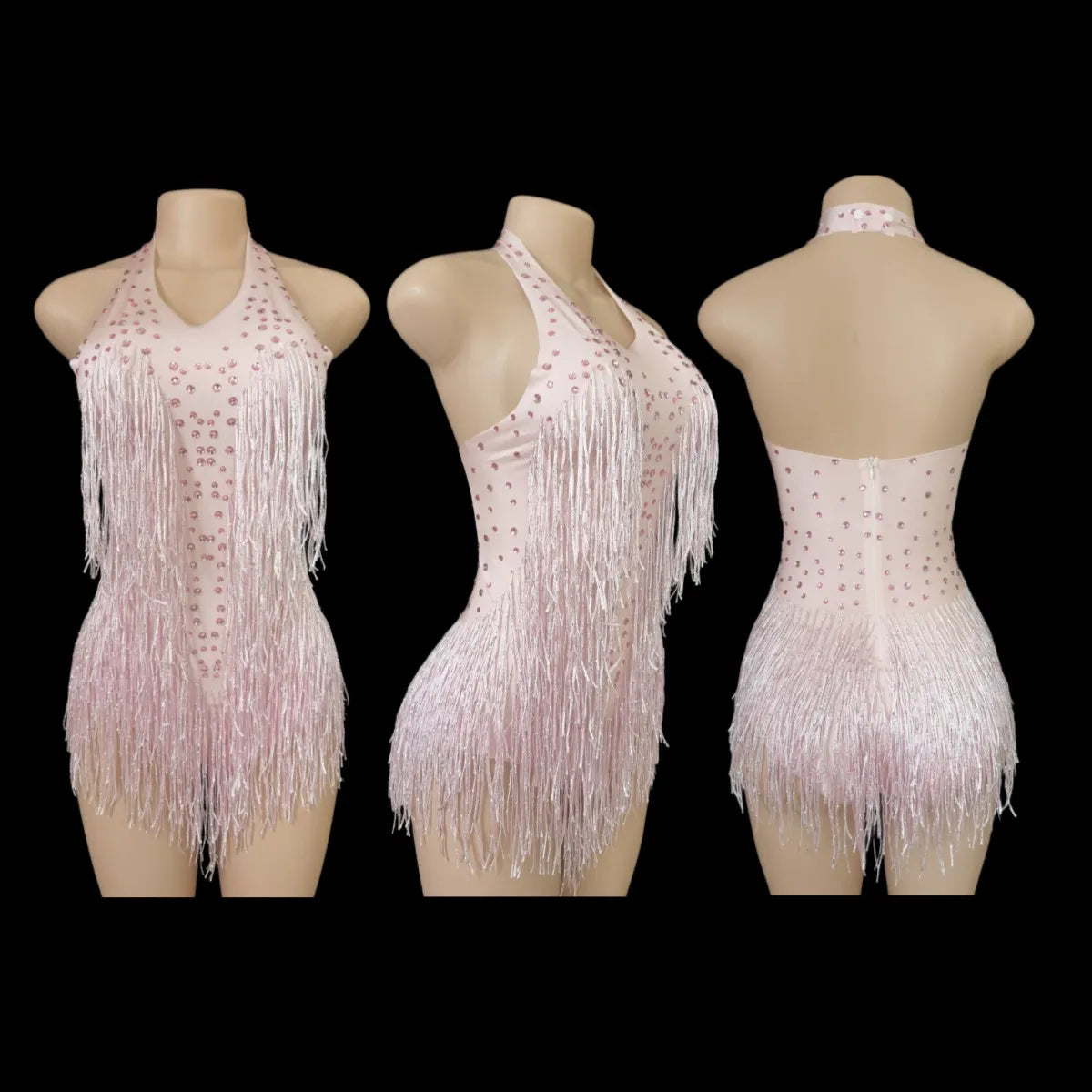 Sparkly Rhinestones Fringe Bodysuit Women Vightclub Party Dance Costume