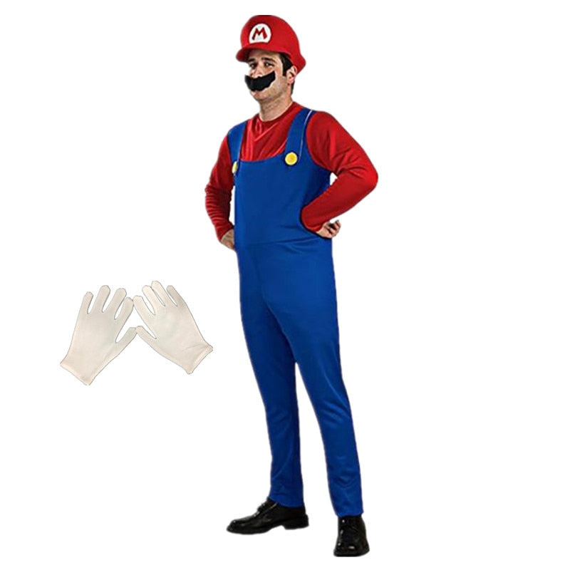 Super Mario Adult Costume with Hat and Mustache