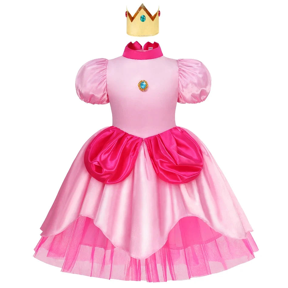 New Baby Girls Queen Peach Princess Dress Kids Cosplay Costume
