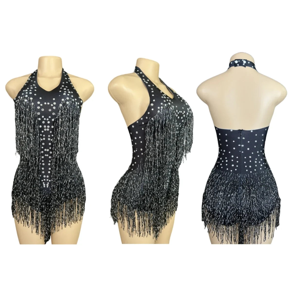 Sparkly Rhinestones Fringe Bodysuit Women Vightclub Party Dance Costume