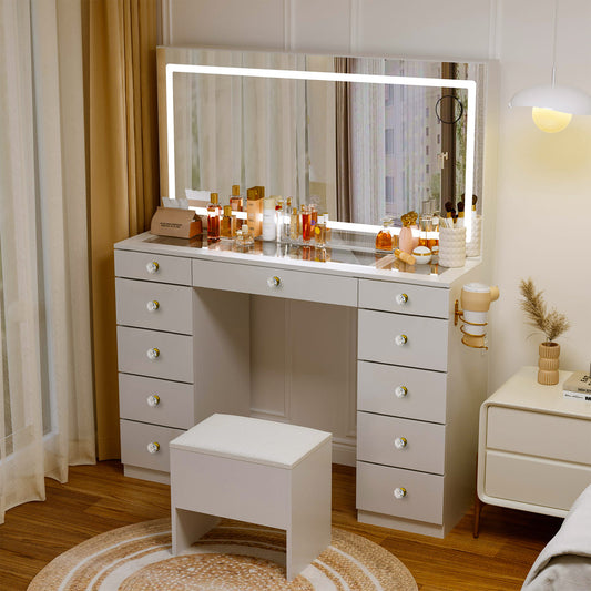 11-Drawer Makeup Vanity Desk with Crystal Knobs