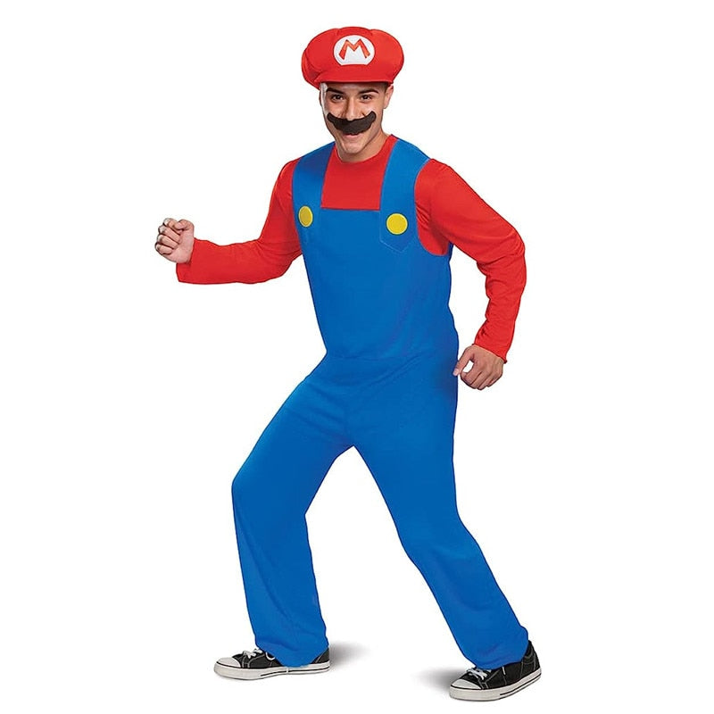 Super Mario Adult Costume with Hat and Mustache