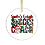 Santa’s Favorite Soccer Coach Christmas Plaid Theme Ornament