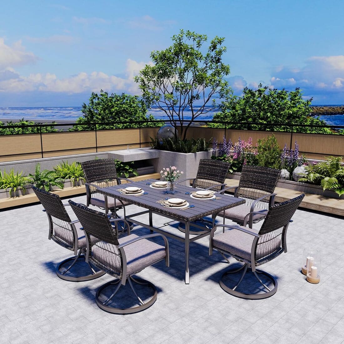 Weave Outdoor Dining Set, 7-Piece, Full Swivel