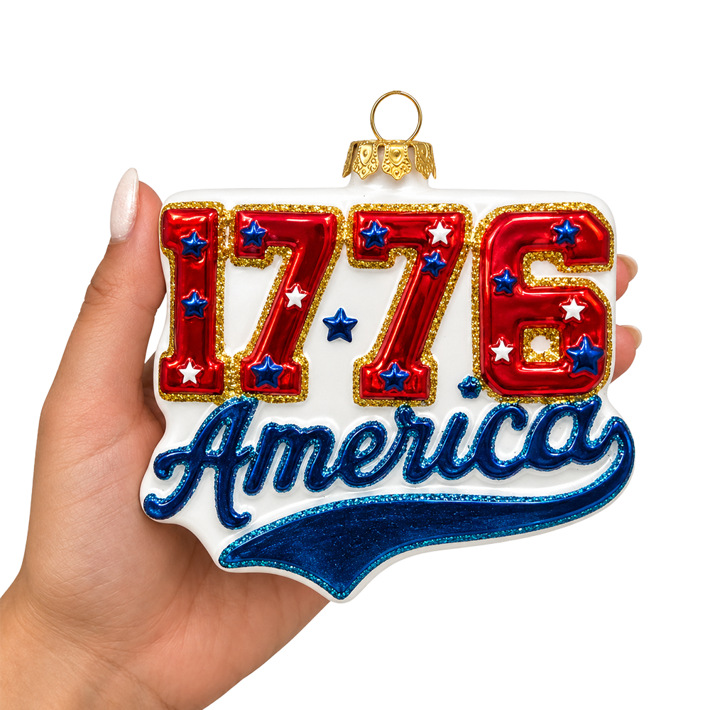 (PRE-ORDER) America 1776 Patriotic Glass Ornament, USA Independence Day Fourth of July Decor