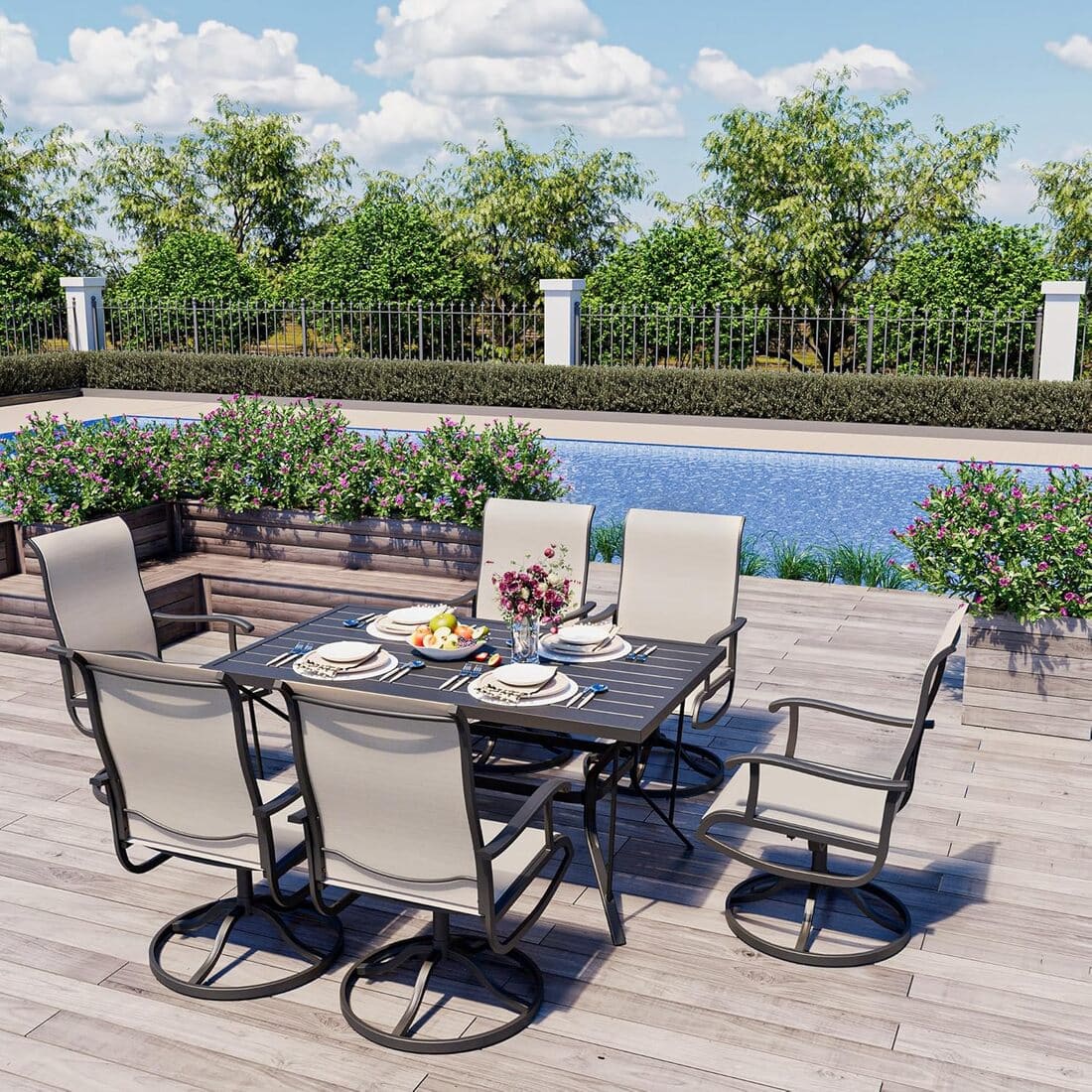 Lume Textilene Outdoor Dining Set, 7-Piece, Full Swivel