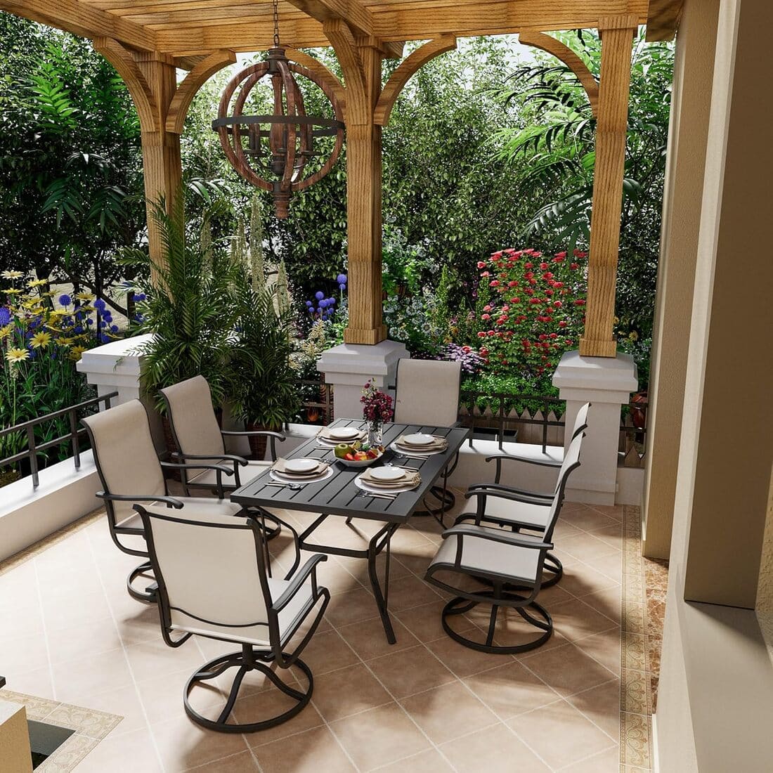Lume Textilene Outdoor Dining Set, 7-Piece, Full Swivel