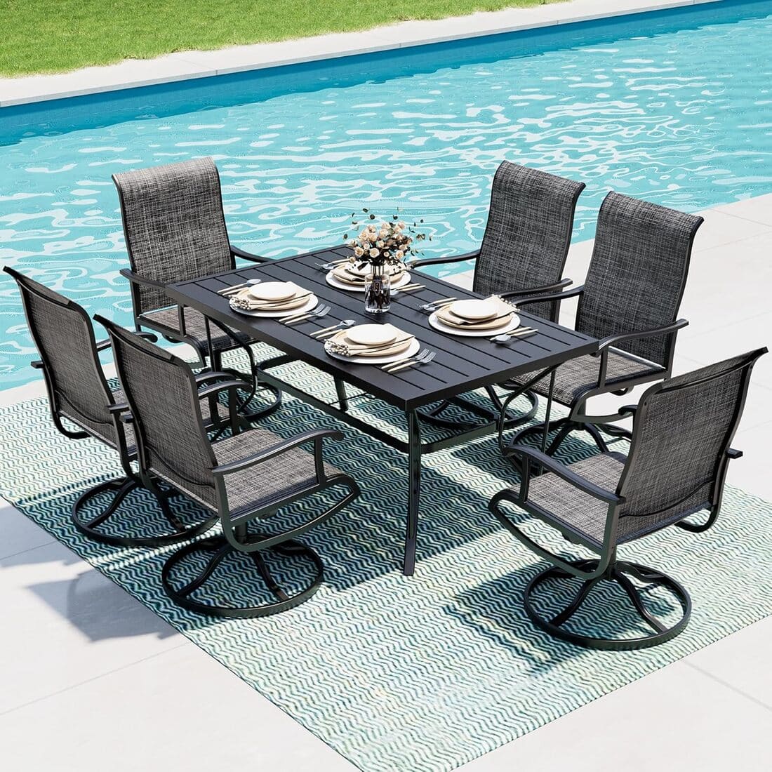 Lume Textilene Outdoor Dining Set, 7-Piece, Full Swivel