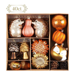 (Pre-Order) Fall Harvest Christmas Tree Ornaments Set, 40-Piece Autumn Woodland Ornaments