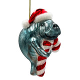 (Pre-Order) Aquatic Manatee Glass Christmas Ornament, Sea Cow Coastal Ocean Animal Holiday Decoration