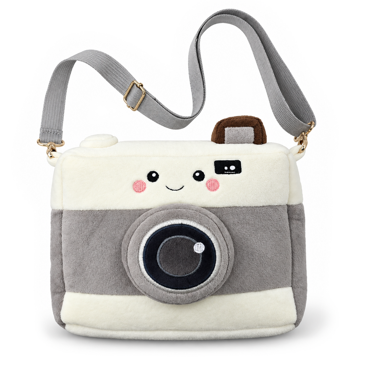 Camera Diaz Plush Crossbody Bag, Cute 9.5" Camera-Shaped Purse for Kids