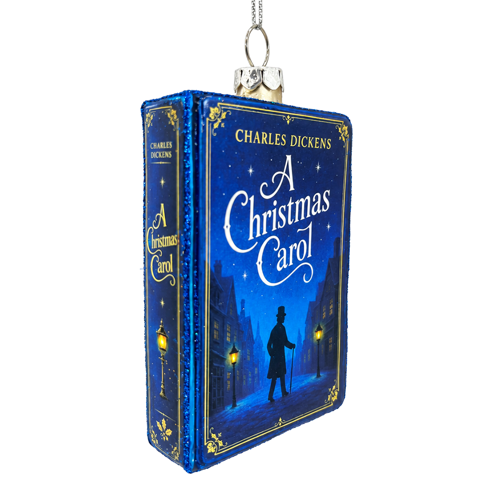 (PRE-ORDER) Charles Dickens A Christmas Carol Book Glass Christmas Ornament, Classic Literature Holiday Tree Decor