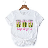 Coquette Dill With It Funny T-Shirt, Pink Bow Pickle Lover White Tee for Cute and Quirky Style Fans
