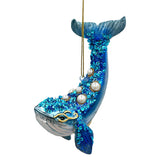 (Pre-Order) Dazzling Blue Whale Glass Ornament, Glitter and Rhinestones Christmas Decor