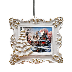 (Pre-Order) Elegant Winter Cottage Portrait Christmas Ornament, Artistic Painting Tree Decor