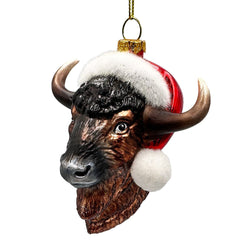 (Pre-Order) Festive Bison Glass Christmas Ornament, Buffalo Western Bovine Animal