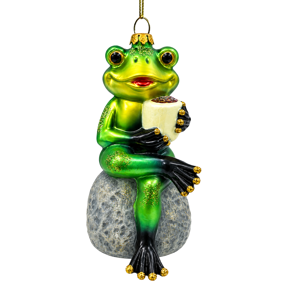 (PRE-ORDER) Frog with Coffee Mug Glass Christmas Ornament, Morning Brew Novelty Gift and Tree Decor