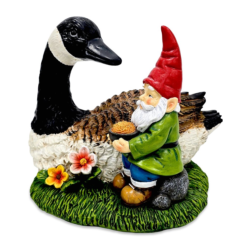 Gus the Canadian Goose & Gnorman the Gnome Garden Statue, 7" Figurine and Outdoor Decoration