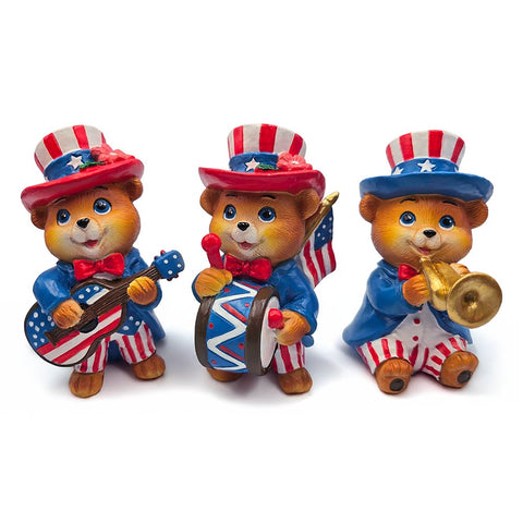 Liberty Bears Patriotic Figurine Set of 3, 4" Independence Day Statue Decor