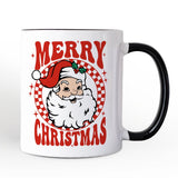 Merry Christmas Santa Personalized Mug, Retro Red Checkered Holiday Gift with Custom Name