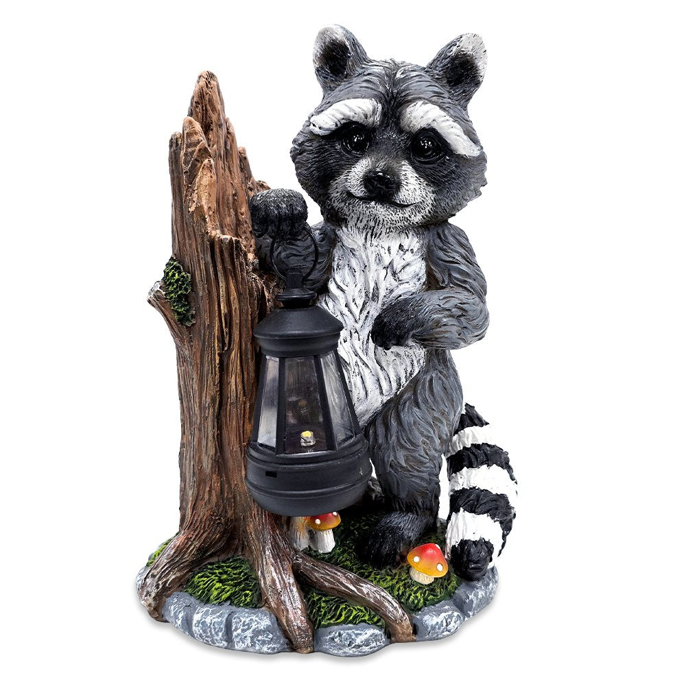 Raccoon Solar Lamp Garden Statue, 9" Lighted Animal Figurine Outdoor Decor