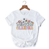 Retro Flowers Grandma T-Shirt, White Floral Tee Gift for Mothers Day