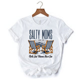 Salty Moms Beach Club T-Shirt, Retro White Tee for Cool Summer Mothers