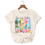 Summer Vibes T-Shirt, White and Natural Vacation Beach Tee