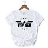 Top Dad Military Star T-Shirt, White and Black Patriotic Tee for Heroic and Proud Fathers