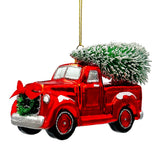 (Pre-Order) Traditional Red Truck with Ornamental Tree Glass Christmas Ornament