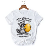 Lemon Squeezy Raccoon T-Shirt, Funny White Tee for Sarcastic People