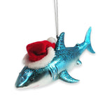 (Pre-Order) Shark with Santa Hat Glass Christmas Ornament