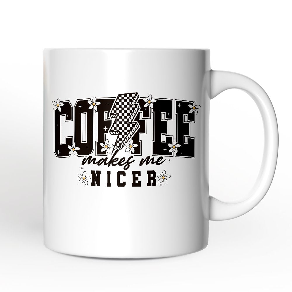Coffee Makes Me Nicer Personalized Mug, Retro Caffeine Lovers Gift with Custom Name