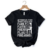 5 Things You Don’t Mess With Dad T-Shirt, Black and White Patriotic Father Tee with Bold Statement