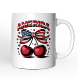 America Coquette Cherries Personalized Mug,  Patriotic 4th of July Gift with Custom Name