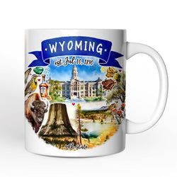 Artistic Wyoming State Themes and Landmarks Personalized Mug With Custom Name