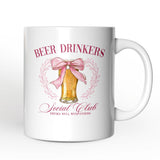 Beer Drinkers Social Club Personalized Mug, Coquette Pink Bow Gift with Custom Name for Girly Summer Bachelorette Vibes