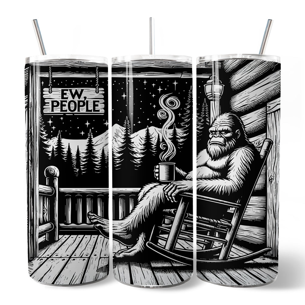 Bigfoot Cabin Life 20oz Personalized Tumbler With Lid and Stainless Steel Straw, Sarcastic Introvert Camping Gift Cup