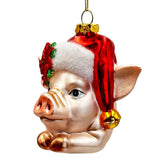 (Pre-Order) Charming Pig with Santa Hat Glass Christmas Ornament, Cute Farmhouse Tree Decor
