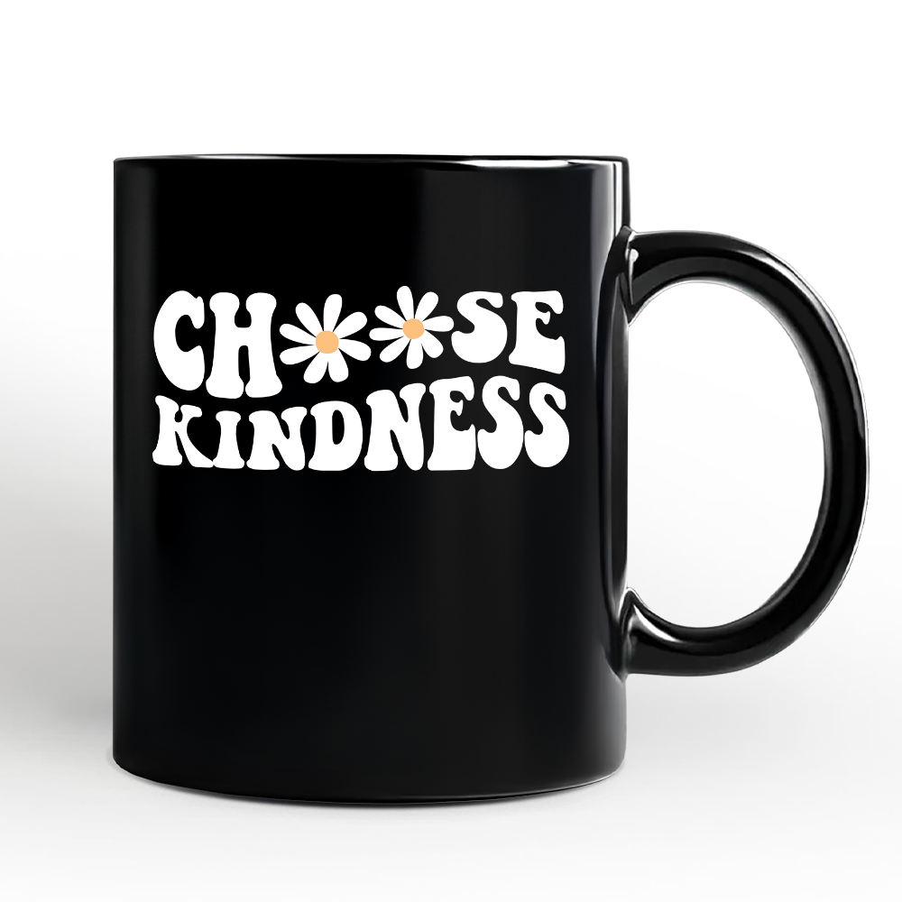 Choose Kindness Daisies Personalized Mug, Retro Groovy Positive Quote Gift with Custom Name