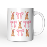 Coquette Bunny Pink Bow Easter Personalized Mug, Cute Girly Bunny Spring Gift with Custom Name